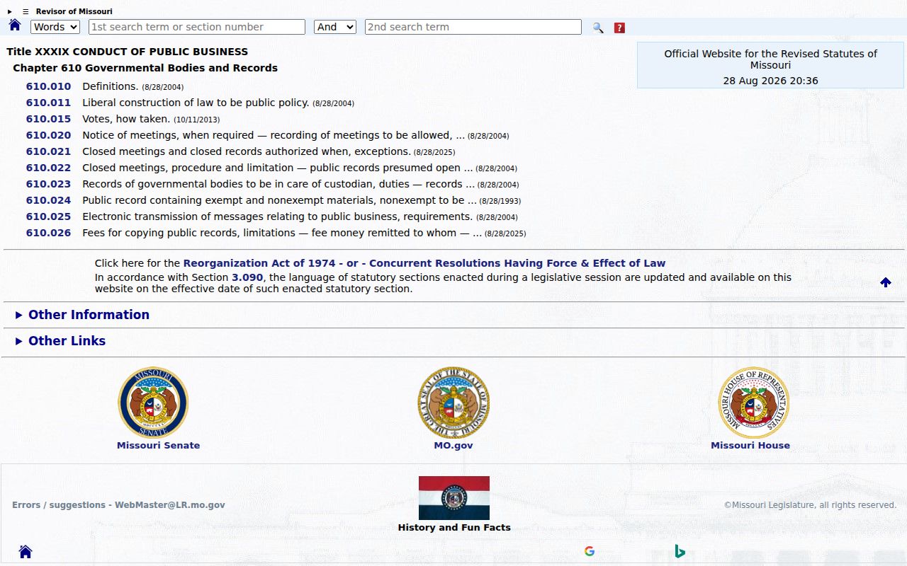 Pulaski County court record search reference for Missouri Sunshine Law access provisions