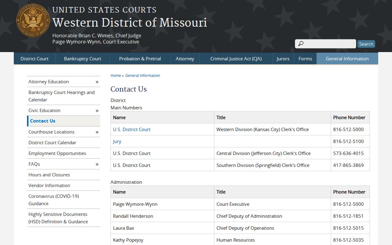 Pulaski criminal docket access context showing Western District clerk contacts