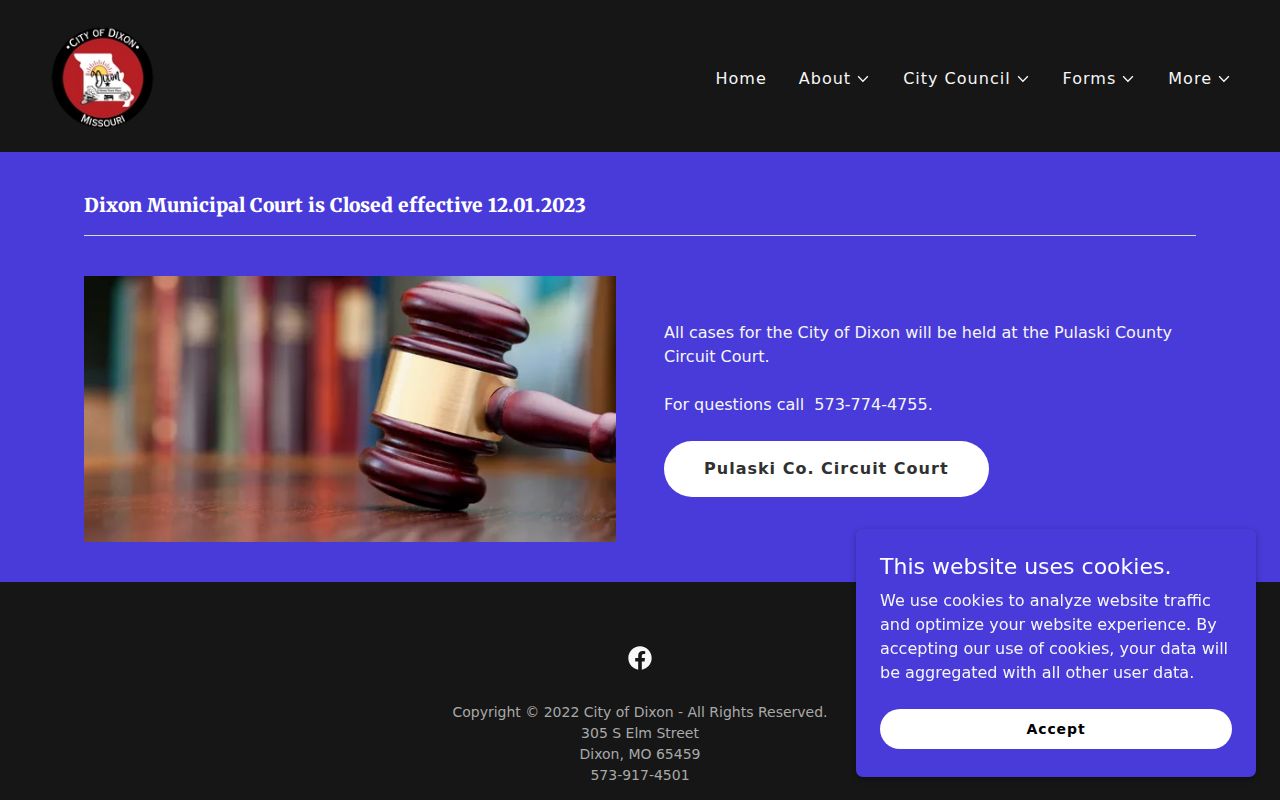 Dixon Pulaski court docket closure notice and Circuit Clerk redirect