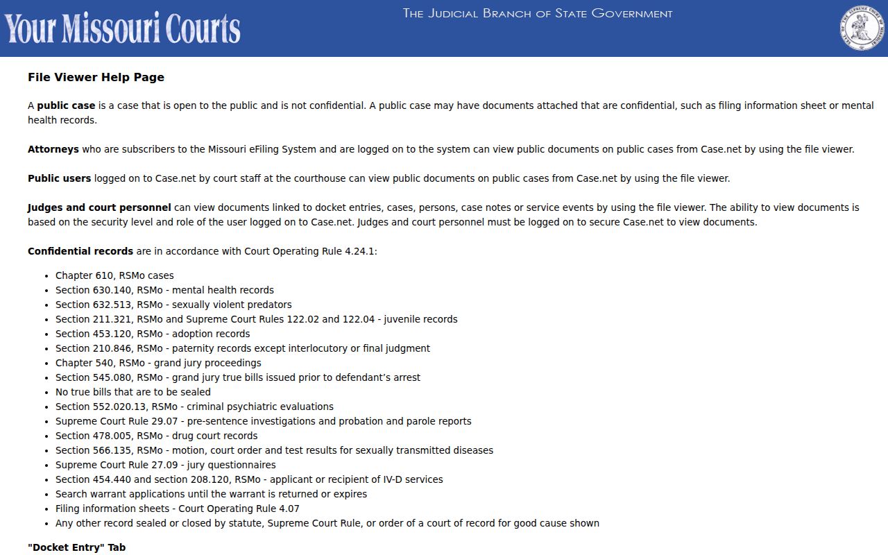 Pulaski County court docket file-viewer help for linked and unlinked records