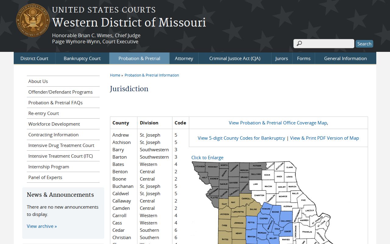 Pulaski County court docket federal Southern Division map information