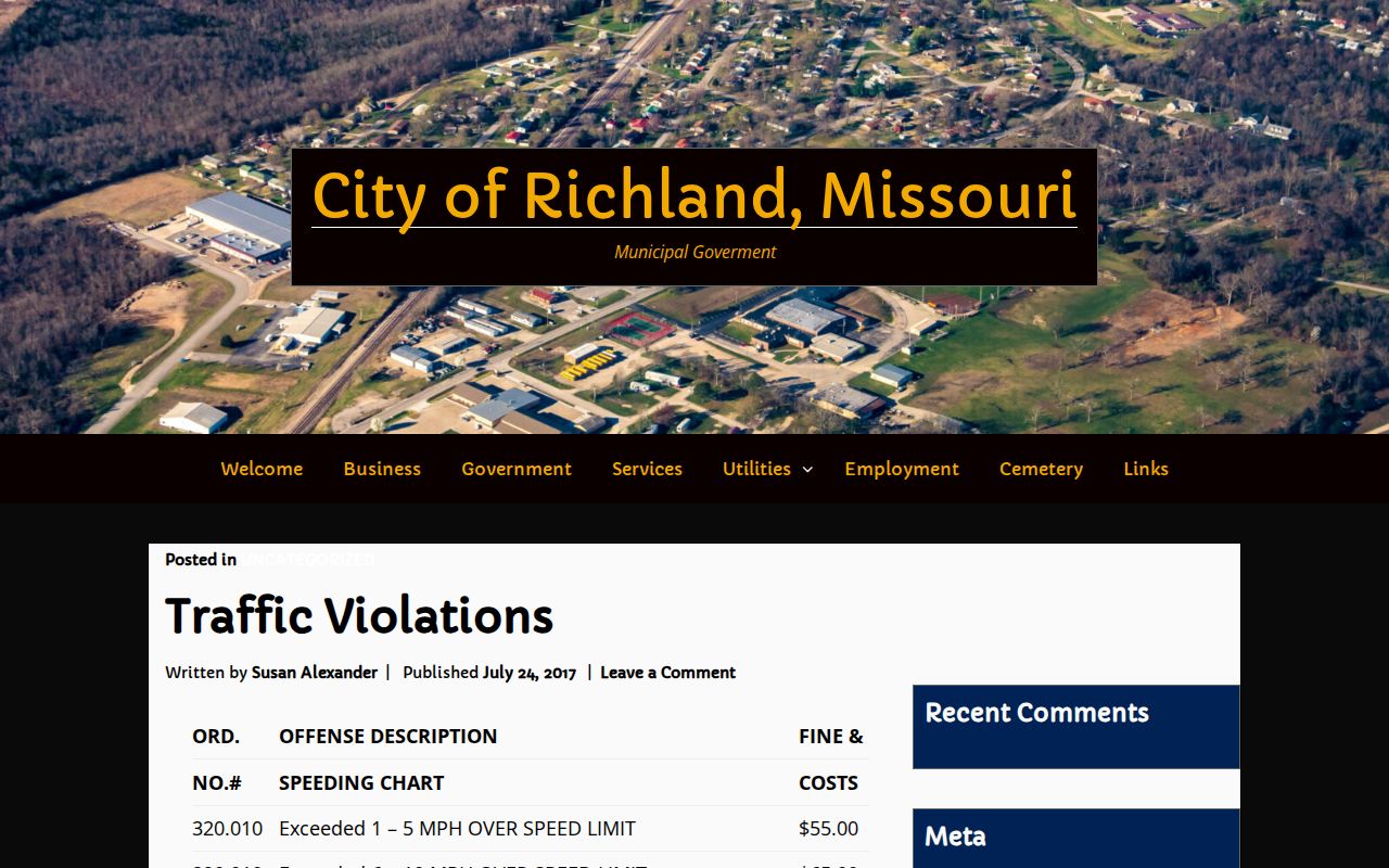 Richland Pulaski court docket dated traffic-fine table historical context