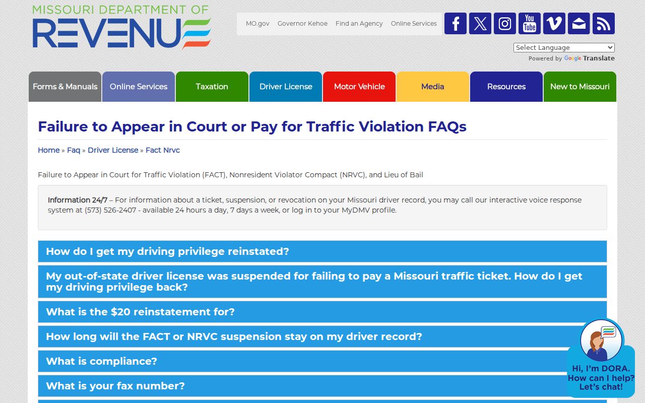Pulaski County traffic ticket record reference for Missouri DOR FTA and FAT compliance steps
